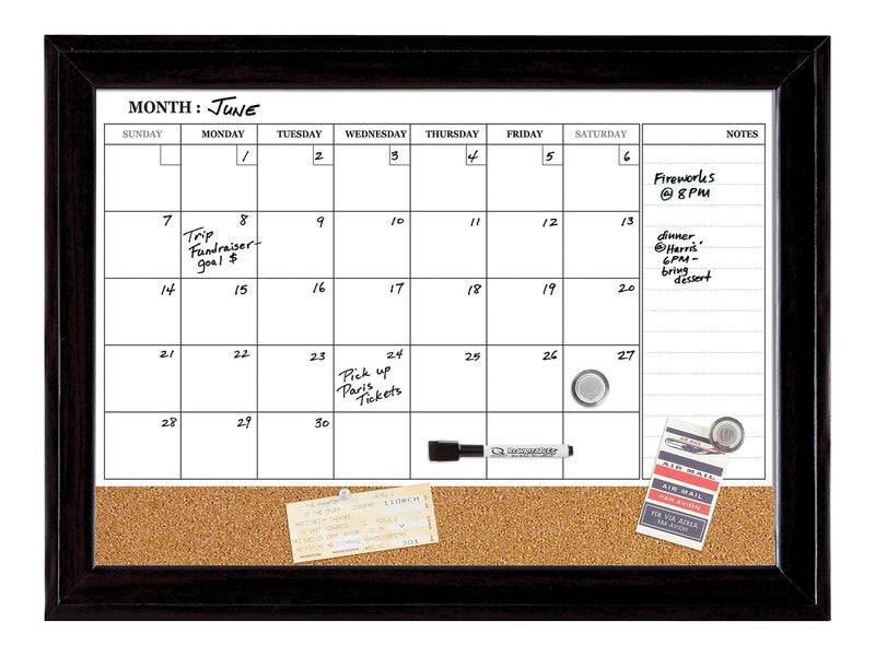Quartet Combination Magnetic Whiteboard Calendar & Corkboard, 17" x 23" Combo Dry Erase White Board & Cork Bulletin Board, Message Board, Black Frame (79275) - Image 1